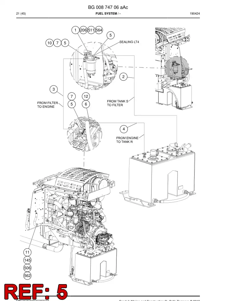 55184461 551 844 61 Adapter, Hydraulic - Sandvik Technical Drawing