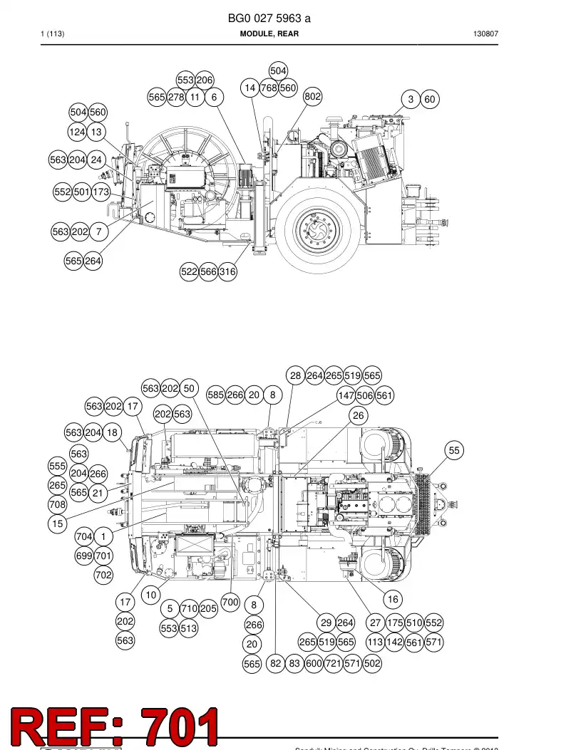 55184485a 551 844 85a Cable, Power - Sandvik Technical Drawing