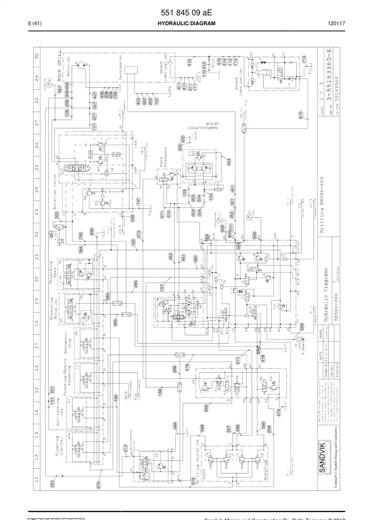 55184509a 551 845 09a HYDRAULIC DIAGRAM - Sandvik Technical Drawing