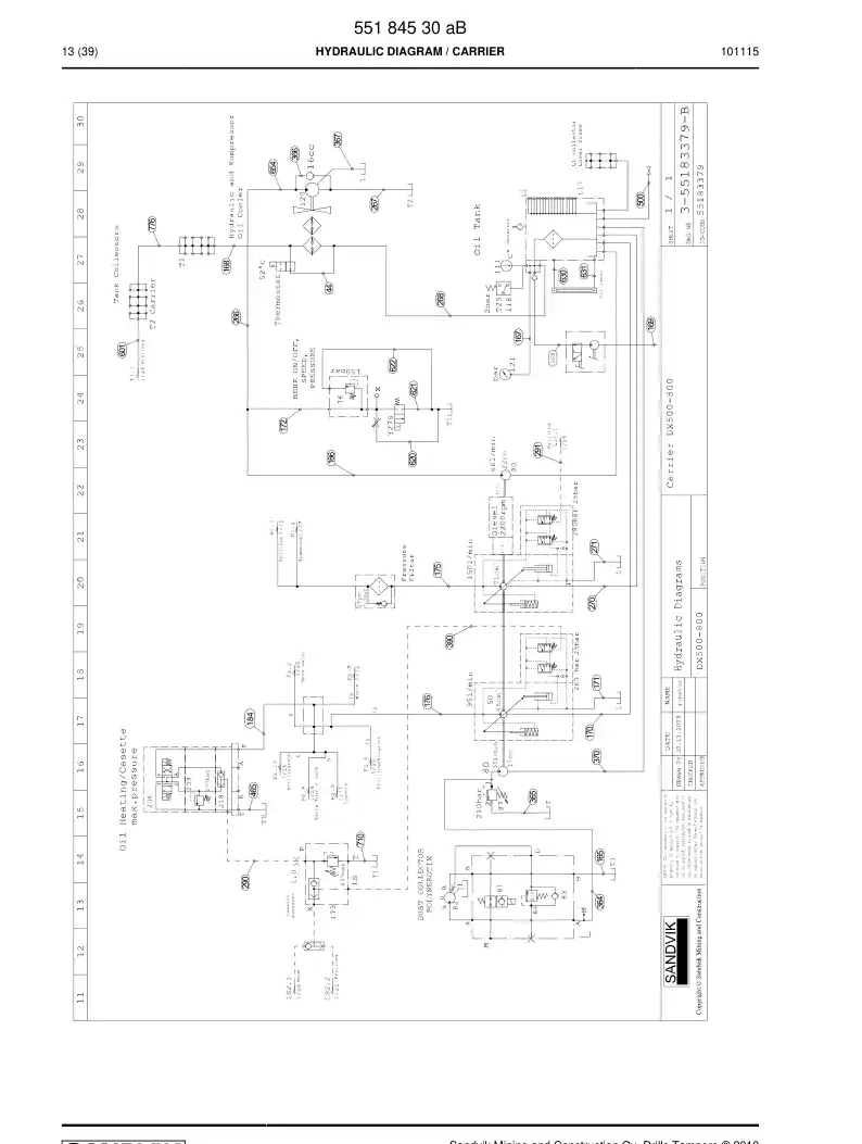55184530b 551 845 30b HYDRAULIC DIAGRAM - Sandvik Technical Drawing
