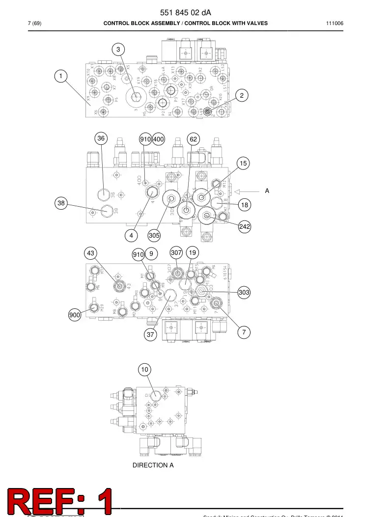 55185332 551 853 32 Valve section - Sandvik Technical Drawing