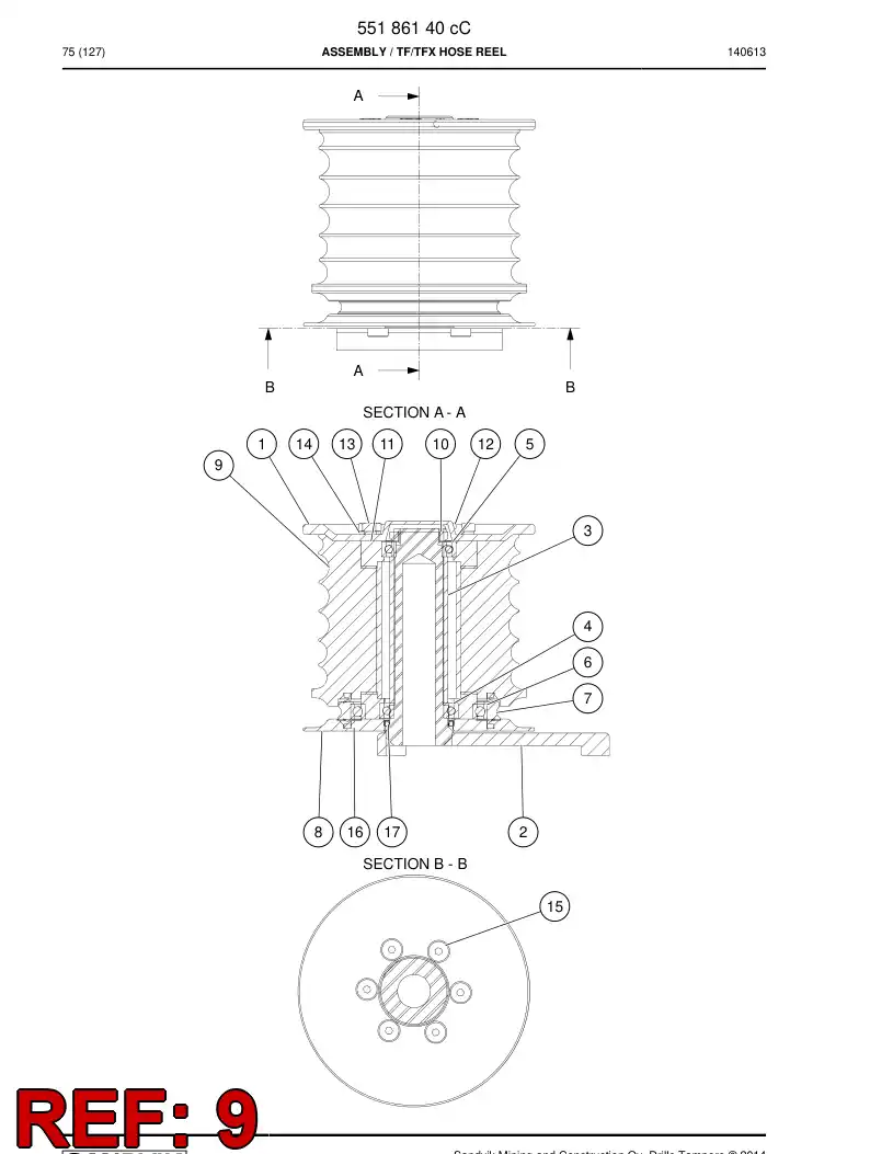 55185395 551 853 95 Reel, Hose - Sandvik Technical Drawing