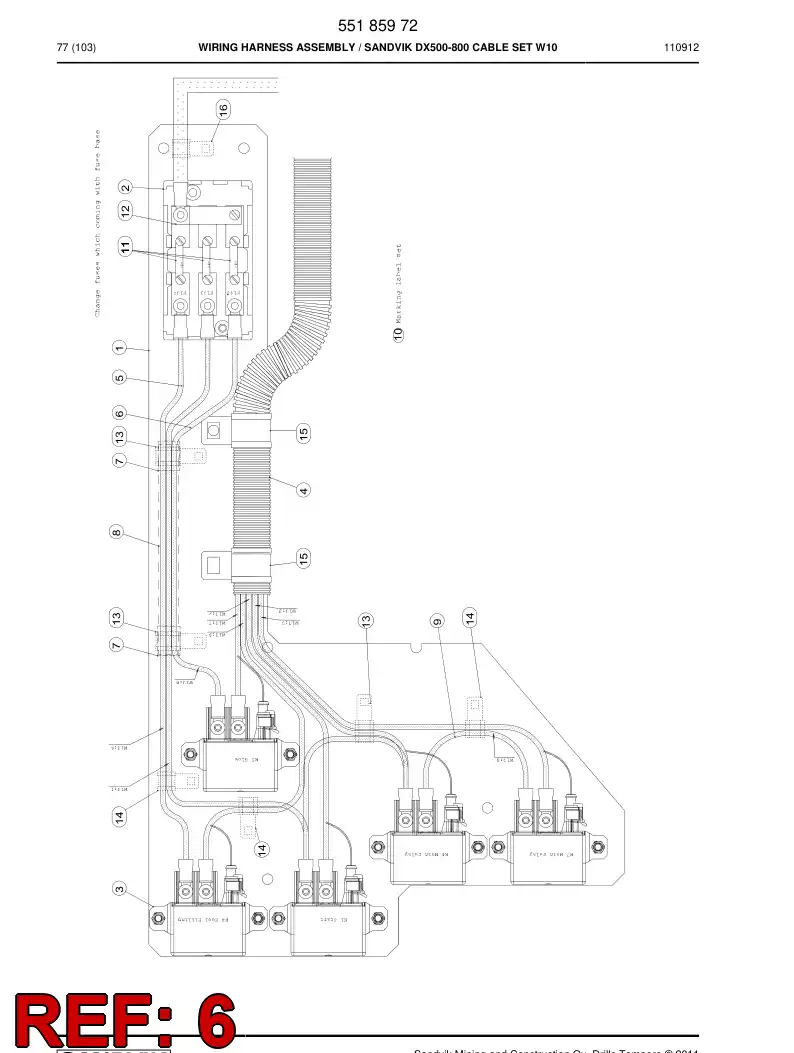 55186106 551 861 06 Wiring harness assembly - Sandvik Technical Drawing
