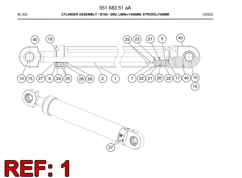 55187341 551 873 41 Cylinder tube assembly - Sandvik Technical Drawing