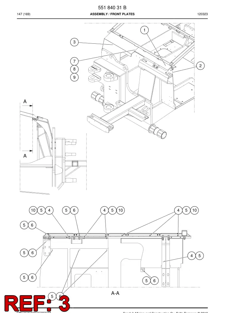 55187351 551 873 51 Front plate - Sandvik Technical Drawing