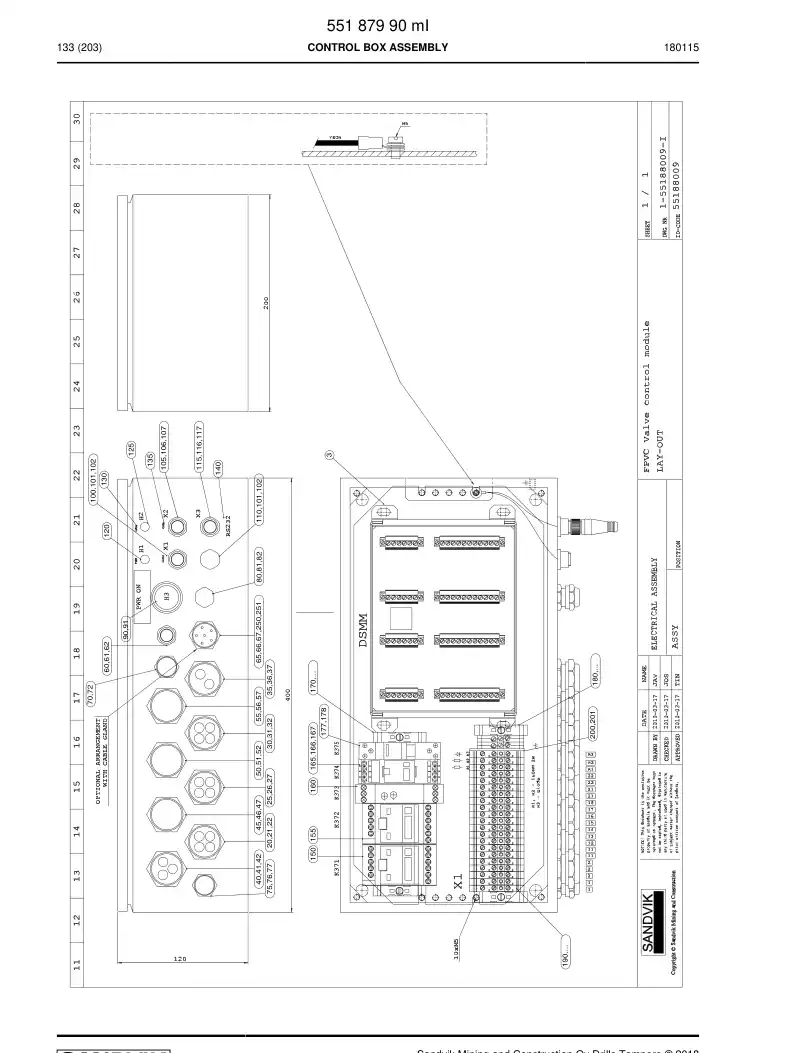 55188009i 551 880 09i Layout, Electric Box - Sandvik Technical Drawing