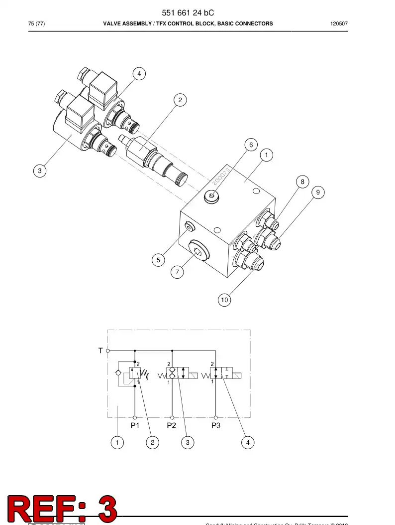 55188144 551 881 44 Valve, Poppet, Directional - Sandvik Technical Drawing