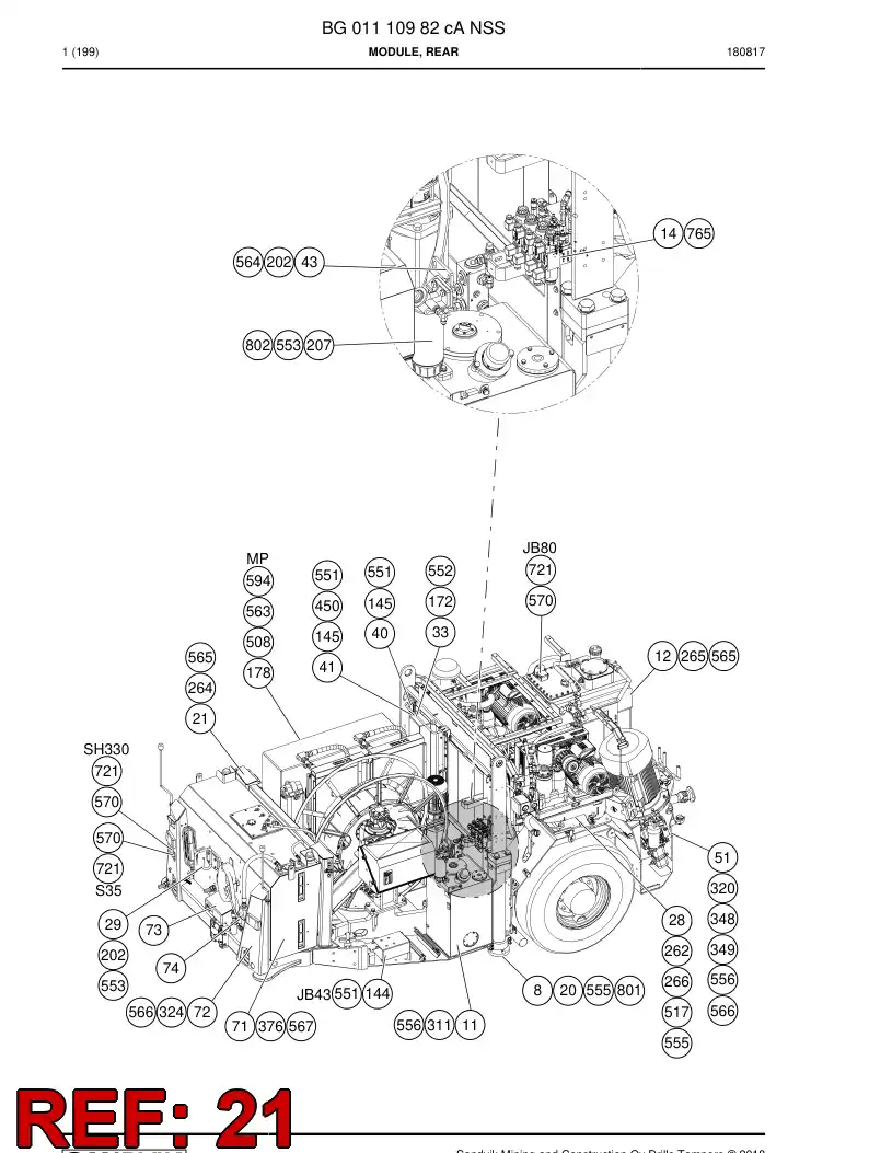55188614 551 886 14 SUPORTE, TRASEIRO - Sandvik Technical Drawing