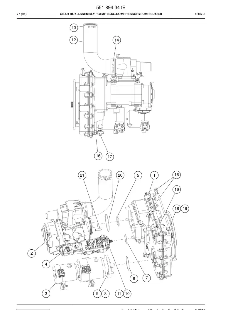55189434f 551 894 34f GEAR BOX ASSEMBLY - Sandvik Technical Drawing