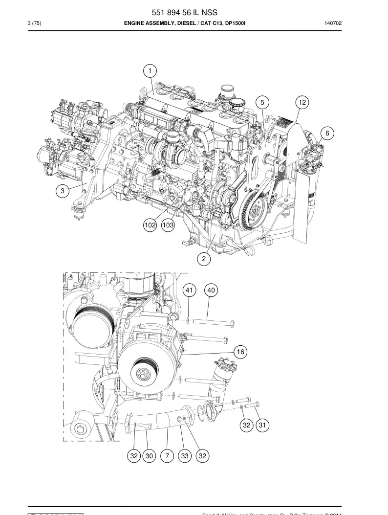 55189456l 551 894 56l Engine Assembly, Diesel - Sandvik Technical Drawing