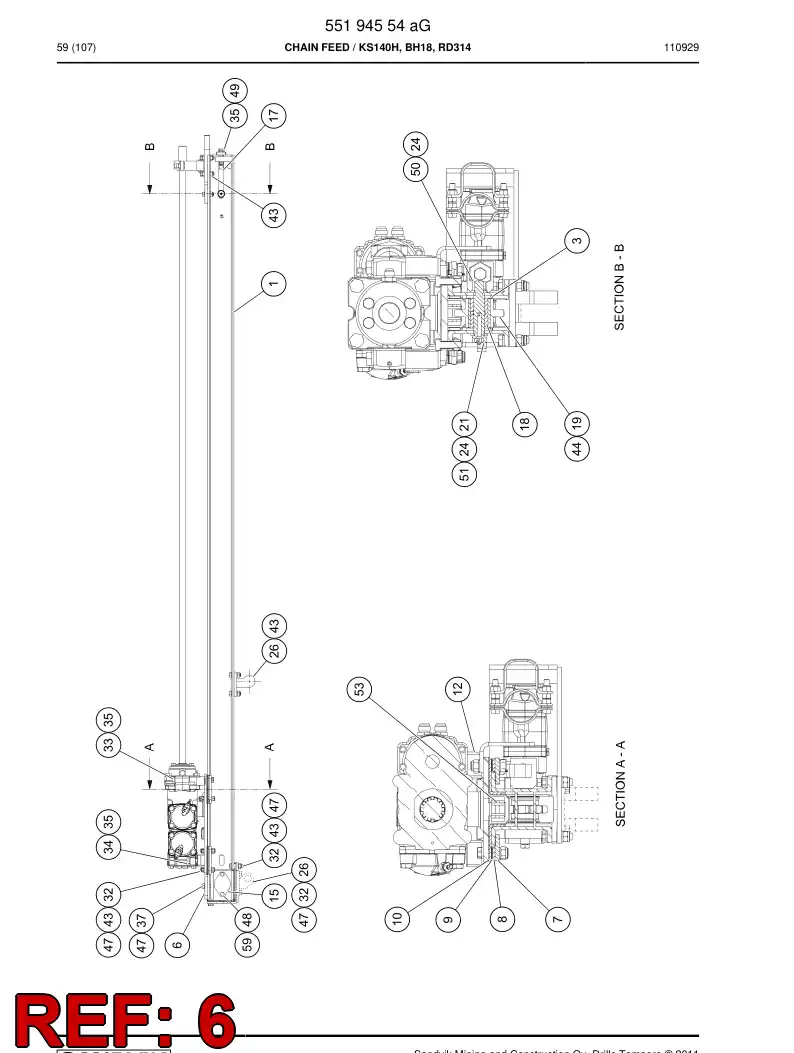 55189545 551 895 45 End plate - Sandvik Technical Drawing