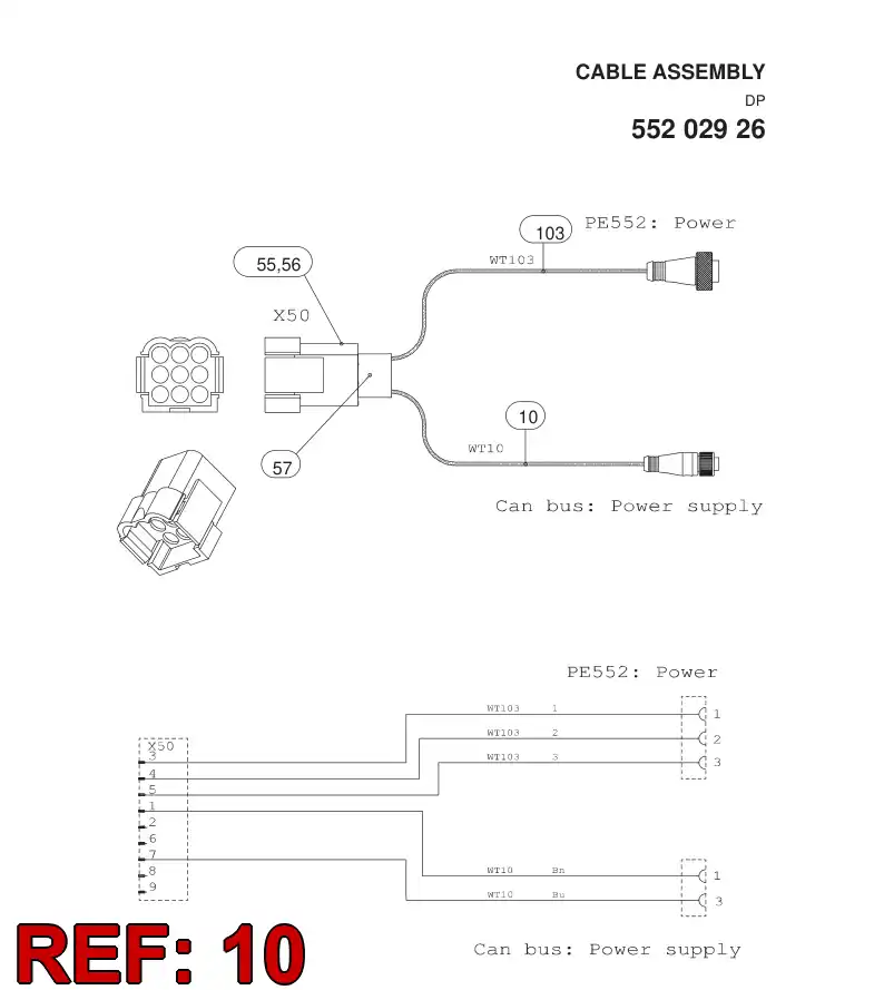 55189802 551 898 02 Cable, Pre-Wired Plug - Sandvik Technical Drawing