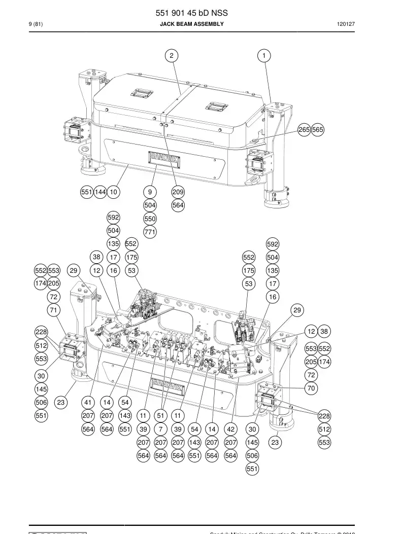 55190145b 551 901 45b JACK BEAM ASSEMBLY - Sandvik Technical Drawing