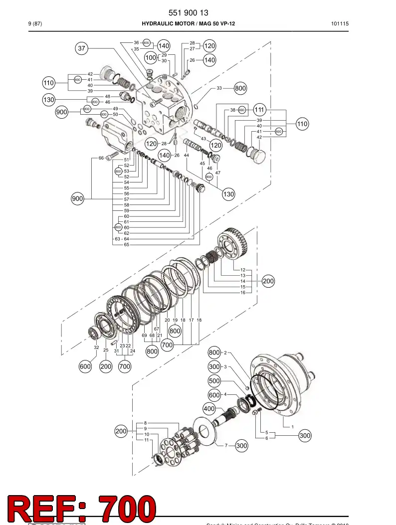 55190245 551 902 45 Brake assembly - Sandvik Technical Drawing