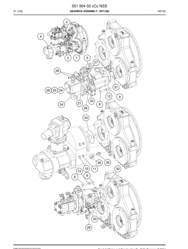 55190402c 551 904 02c Gearbox Assembly - Sandvik Technical Drawing