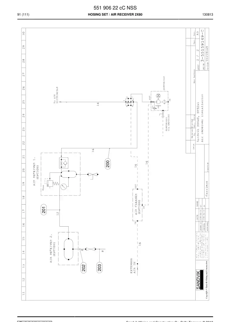 55190622c 551 906 22c Hosing Set - Sandvik Technical Drawing