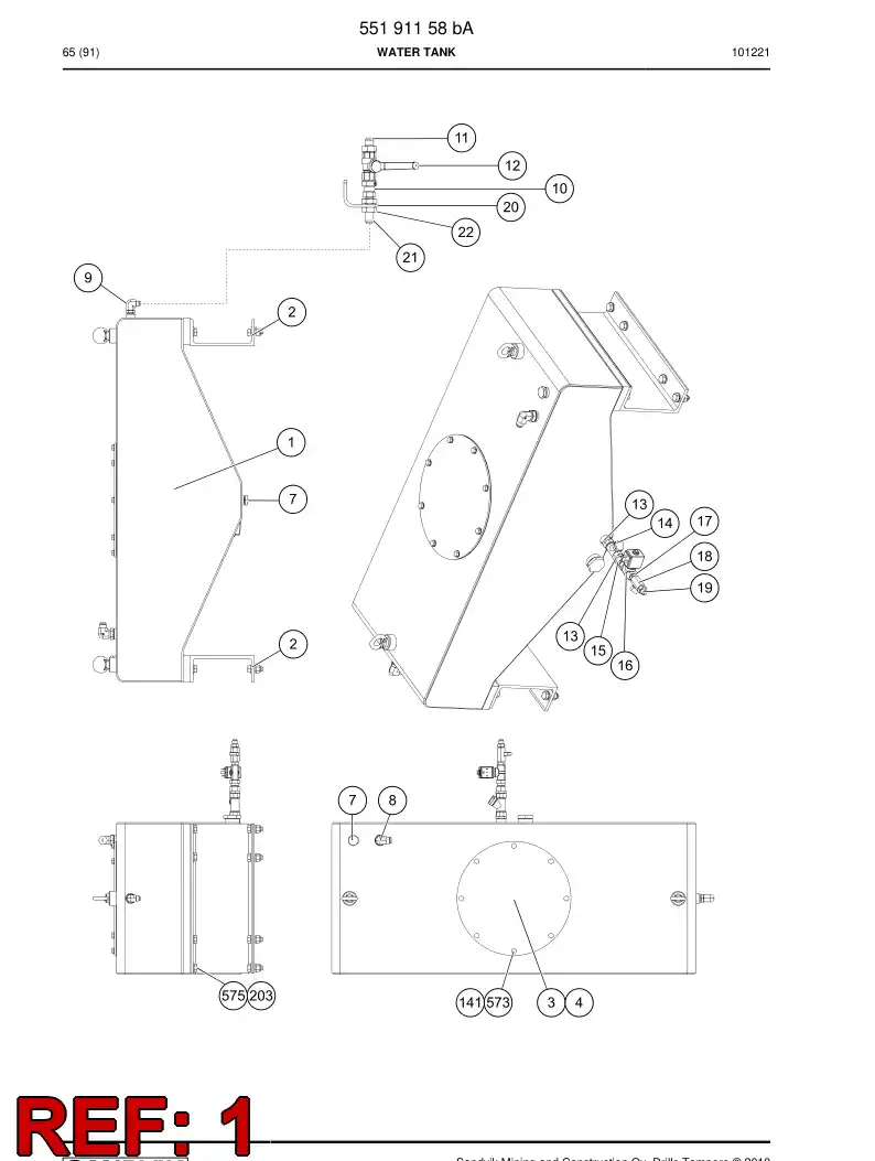 55191061 551 910 61 WATER TANK - Sandvik Technical Drawing