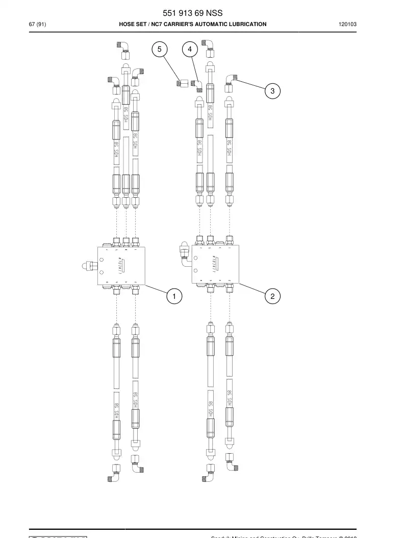 55191369 551 913 69 Hose Set - Sandvik Technical Drawing