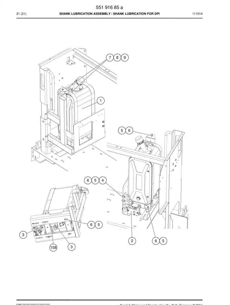 55191685a 551 916 85a SHANK LUBRICATION ASSEMBLY - Sandvik Technical Drawing