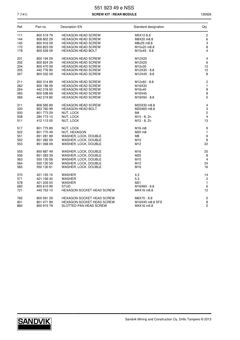 55192349e 551 923 49e SCREW SET - Sandvik Technical Drawing