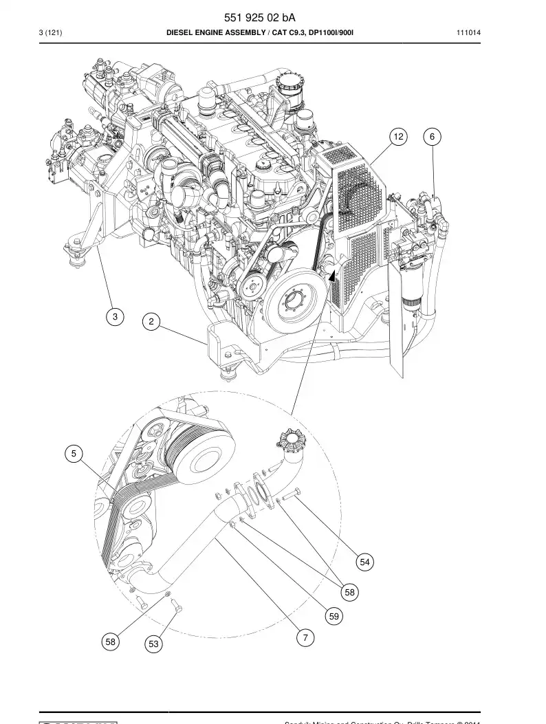 55192502b 551 925 02b DIESEL ENGINE ASSEMBLY - Sandvik Technical Drawing