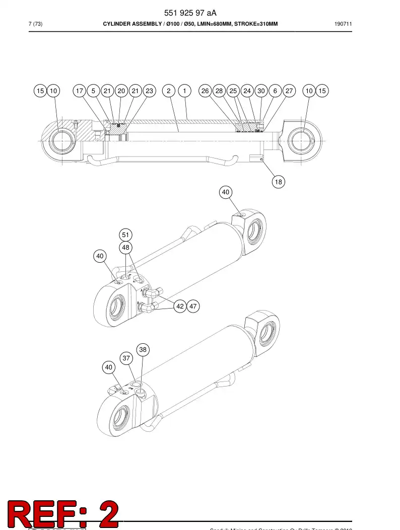 55192742 551 927 42 PISTON Rod Assembly - Sandvik Technical Drawing