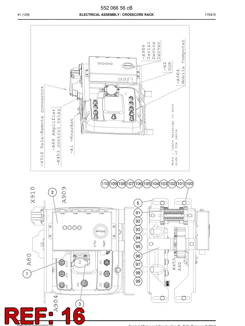 55192856a 551 928 56a Cable, Prewired Plug - Sandvik Technical Drawing