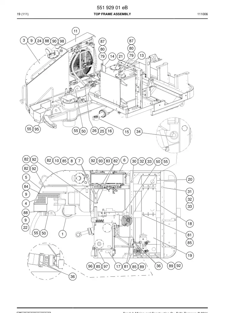 55192901e 551 929 01e TOP FRAME ASSEMBLY - Sandvik Technical Drawing
