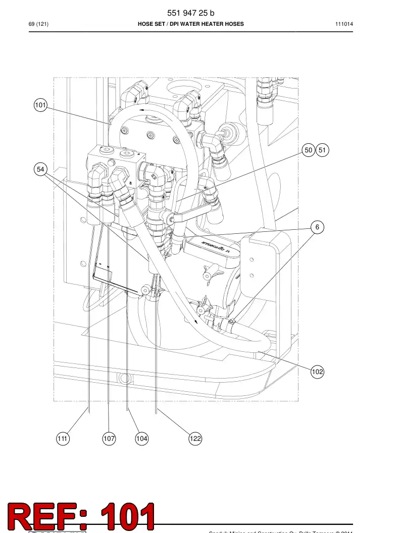55192976 551 929 76 WATER HOSE - Sandvik Technical Drawing