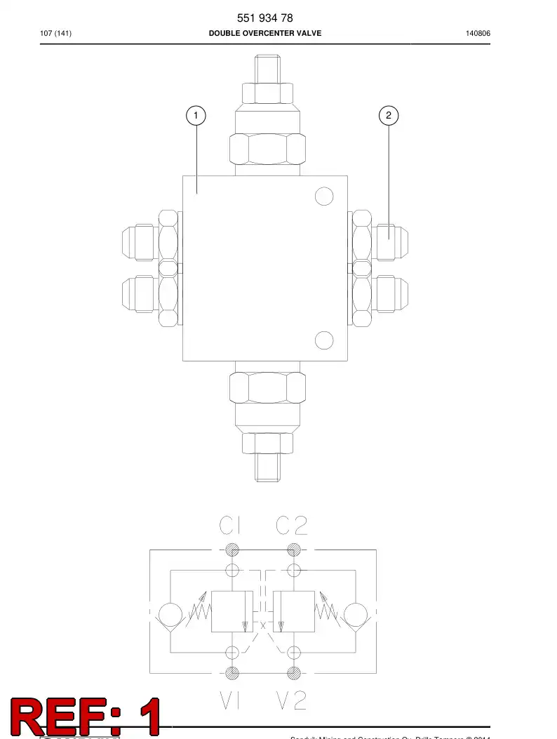 55193476 551 934 76 Double overcenter valve - Sandvik Technical Drawing