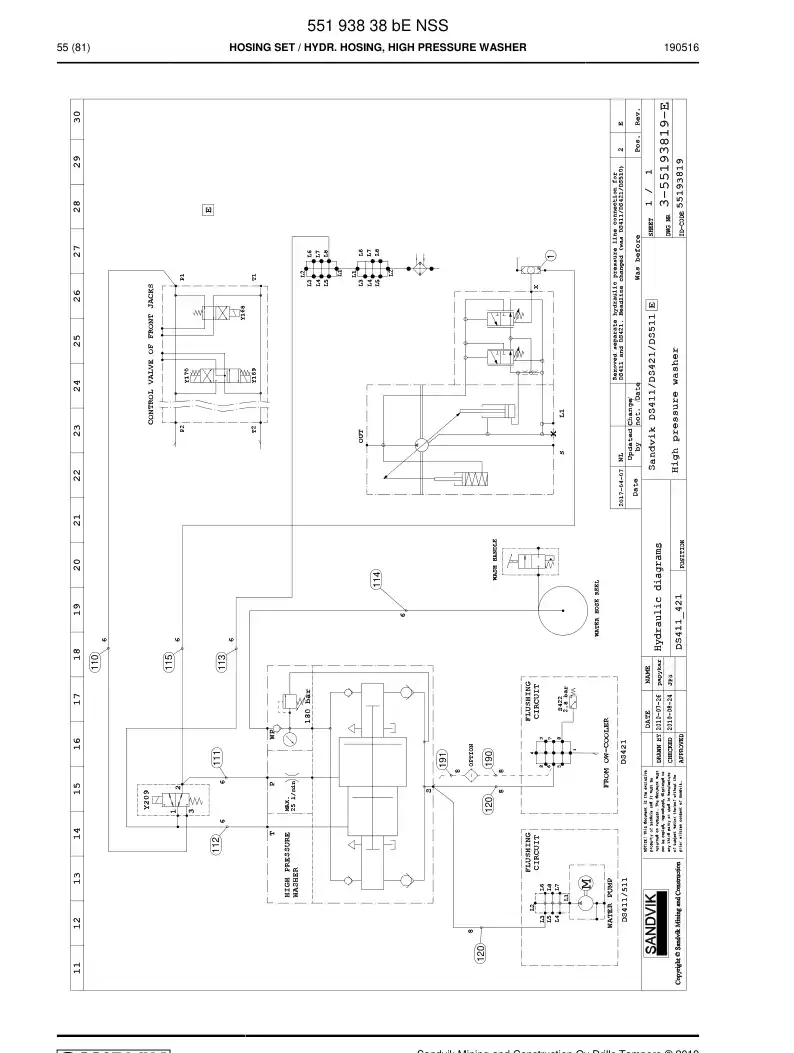 55193838b 551 938 38b HOSE SET - Sandvik Technical Drawing