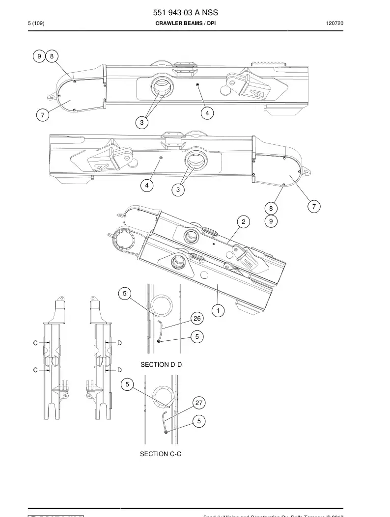 55194303 551 943 03 CRAWLER BEAMS - Sandvik Technical Drawing
