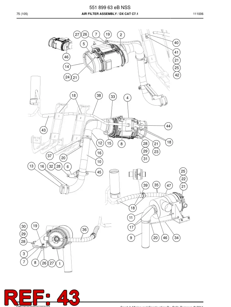 55194317 551 943 17 Hose, Air - Sandvik Technical Drawing