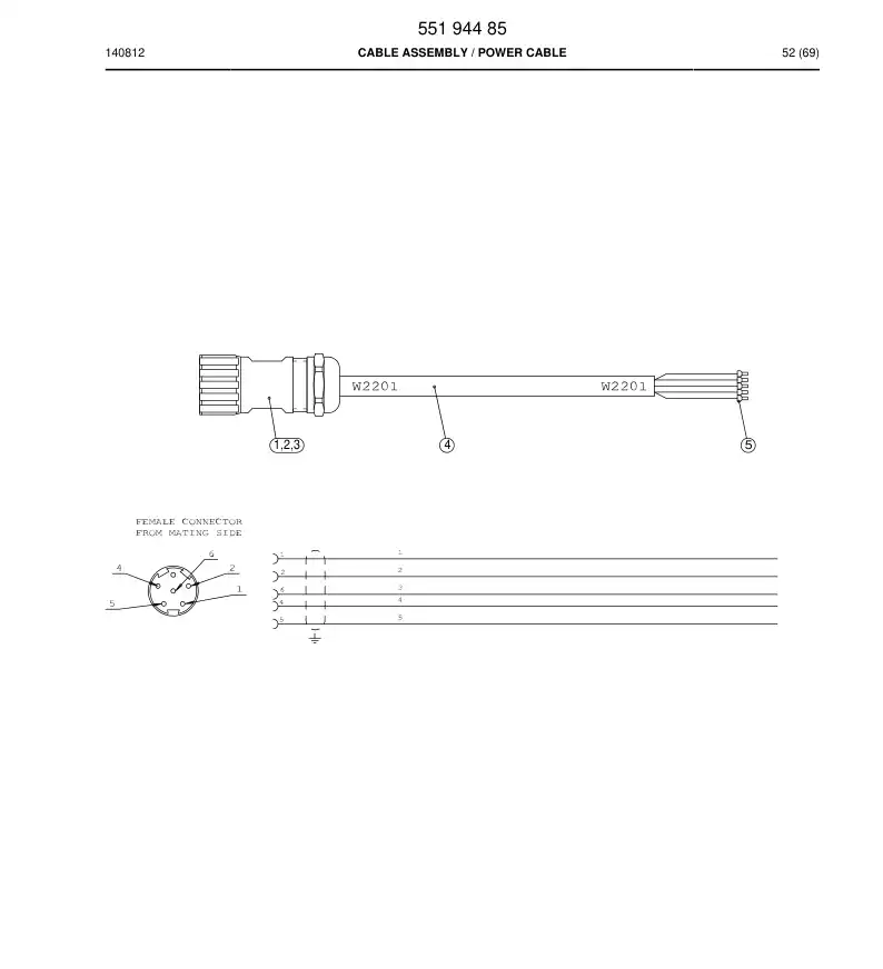 55194485 551 944 85 Cable assembly - Sandvik Technical Drawing