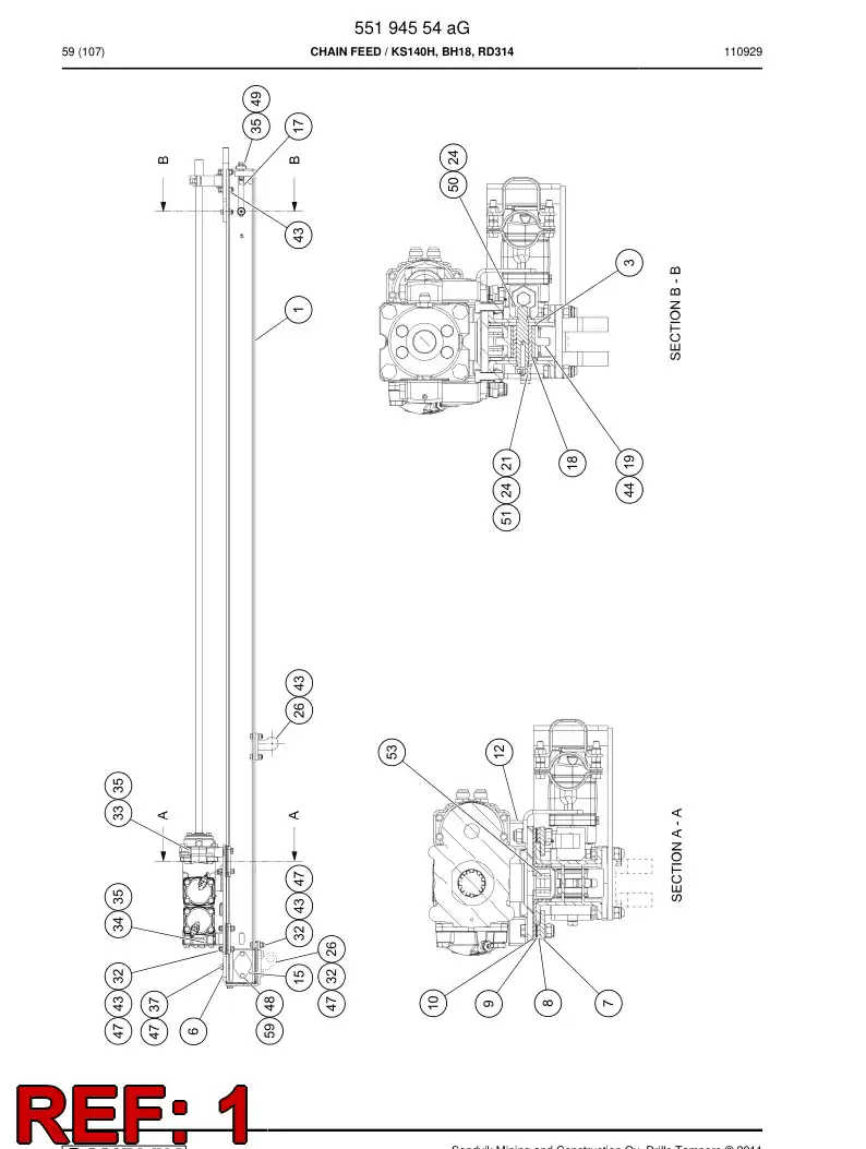 55194555 551 945 55 Feed beam - Sandvik Technical Drawing