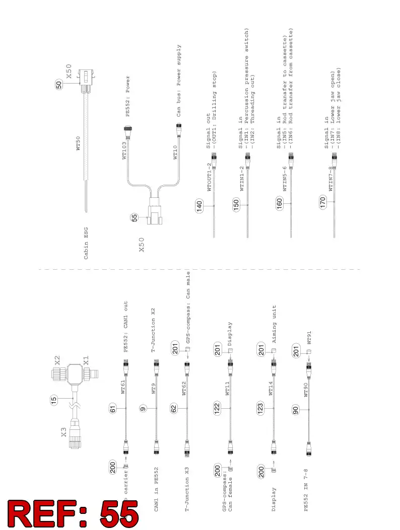 55194587 551 945 87 CABLE ASSEMBLY - Sandvik Technical Drawing