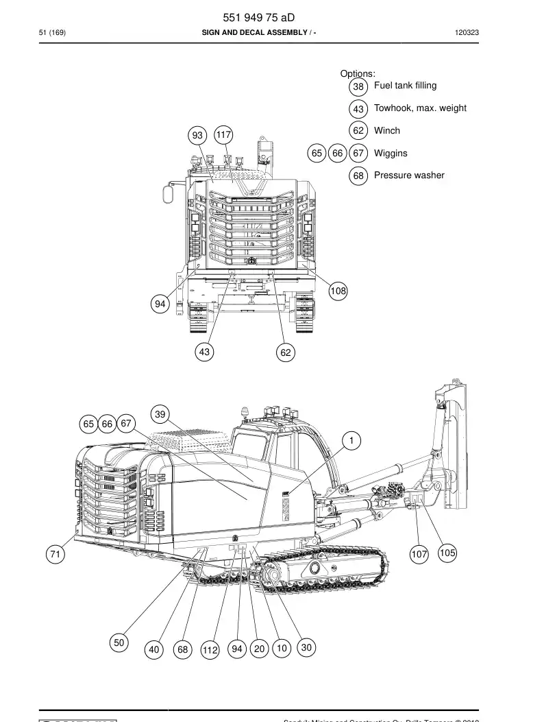 55194975a 551 949 75a SIGN AND DECAL ASSEMBLY - Sandvik Technical Drawing