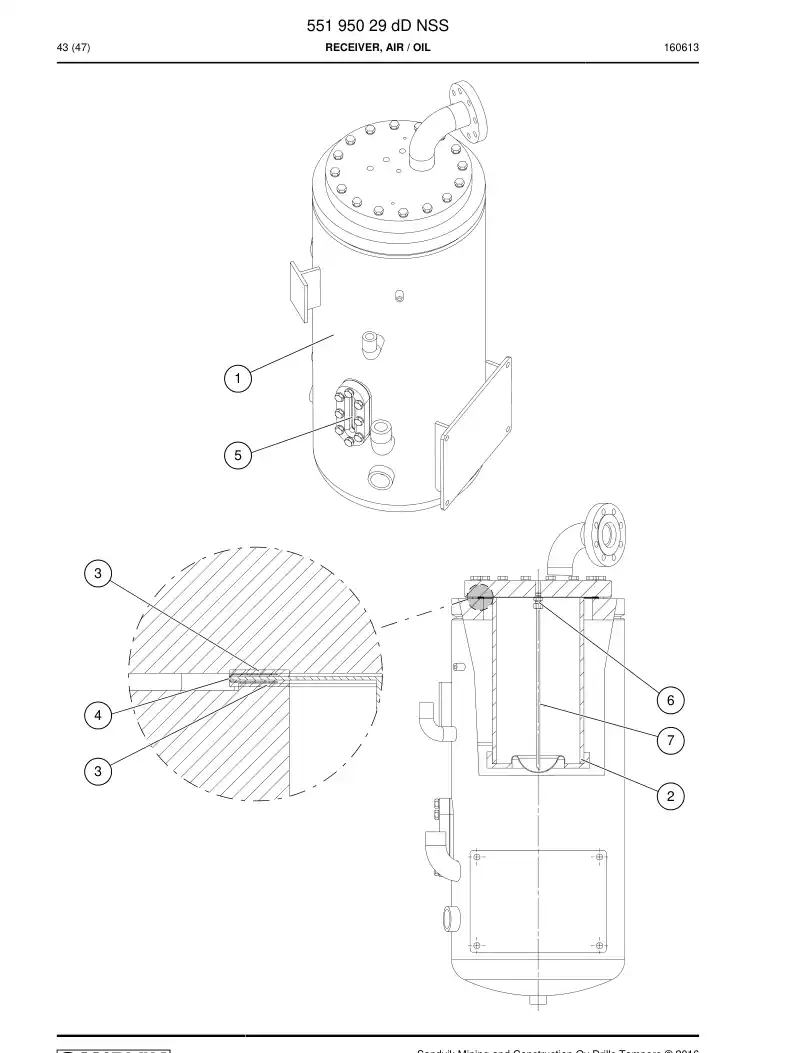 55195029d 551 950 29d Receiver, Air / Oil - Sandvik Technical Drawing
