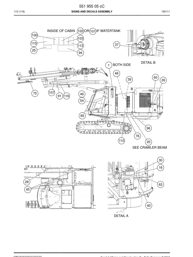 55195505c 551 955 05c Signs And Decals Assembly - Sandvik Technical Drawing