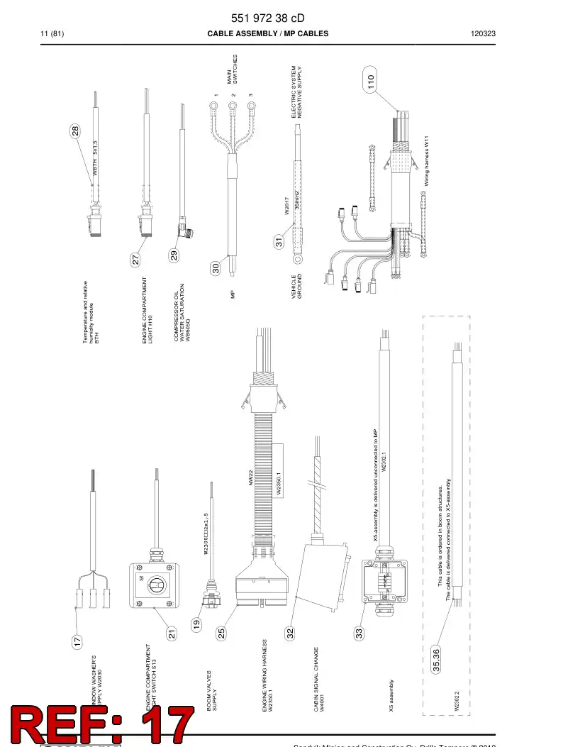 55196126a 551 961 26a Cable assembly - Sandvik Technical Drawing