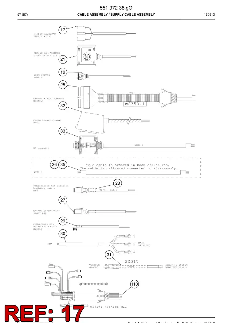 55196126d 551 961 26d Cable Assembly - Sandvik Technical Drawing