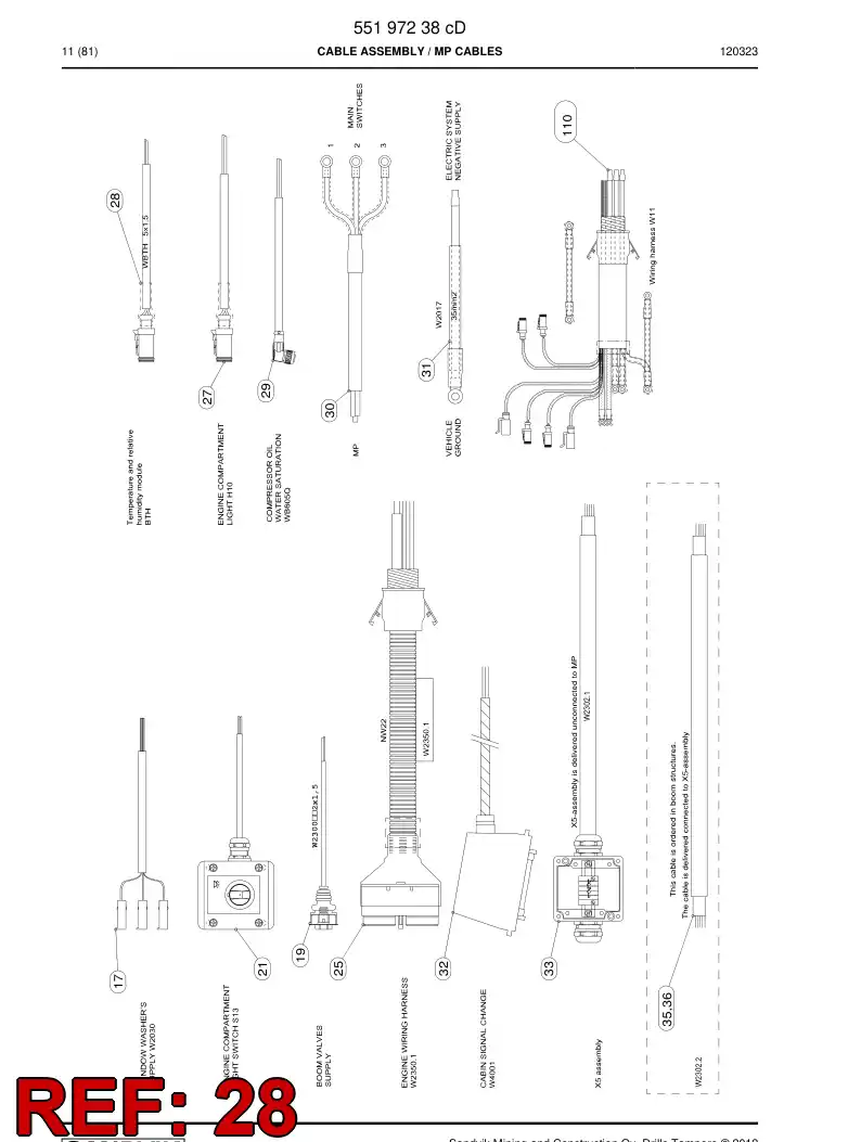 55196149 551 961 49 Cable assembly - Sandvik Technical Drawing