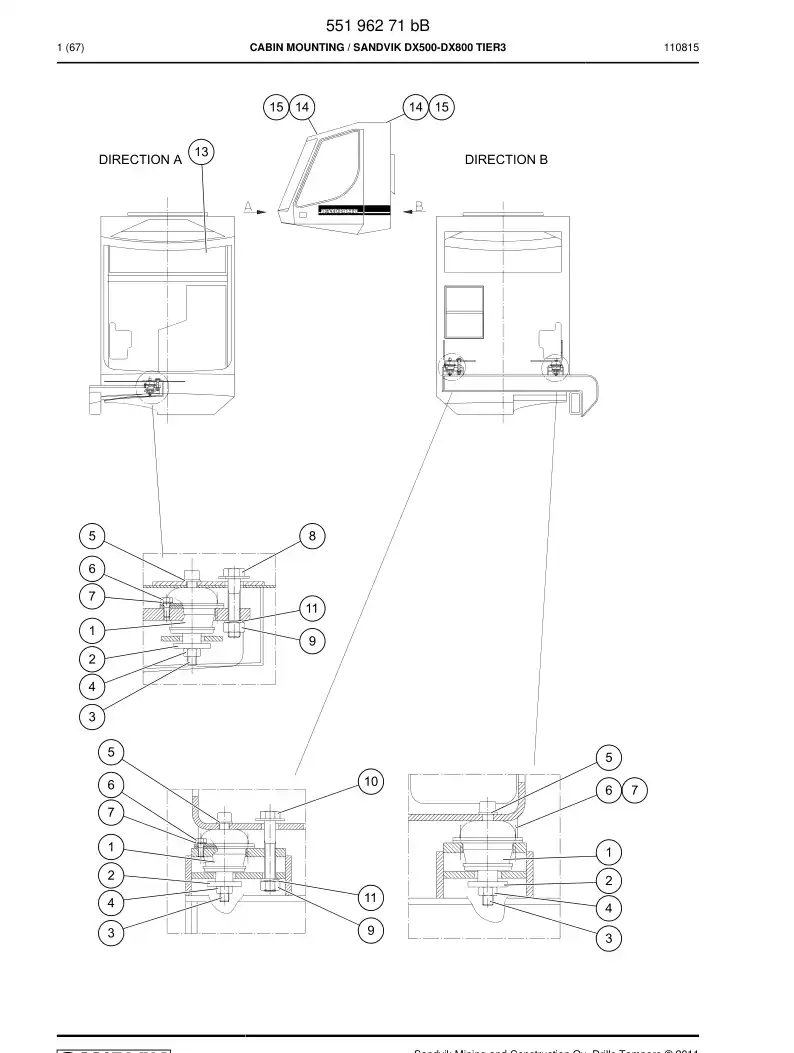 55196271b 551 962 71b Cabin mounting - Sandvik Technical Drawing