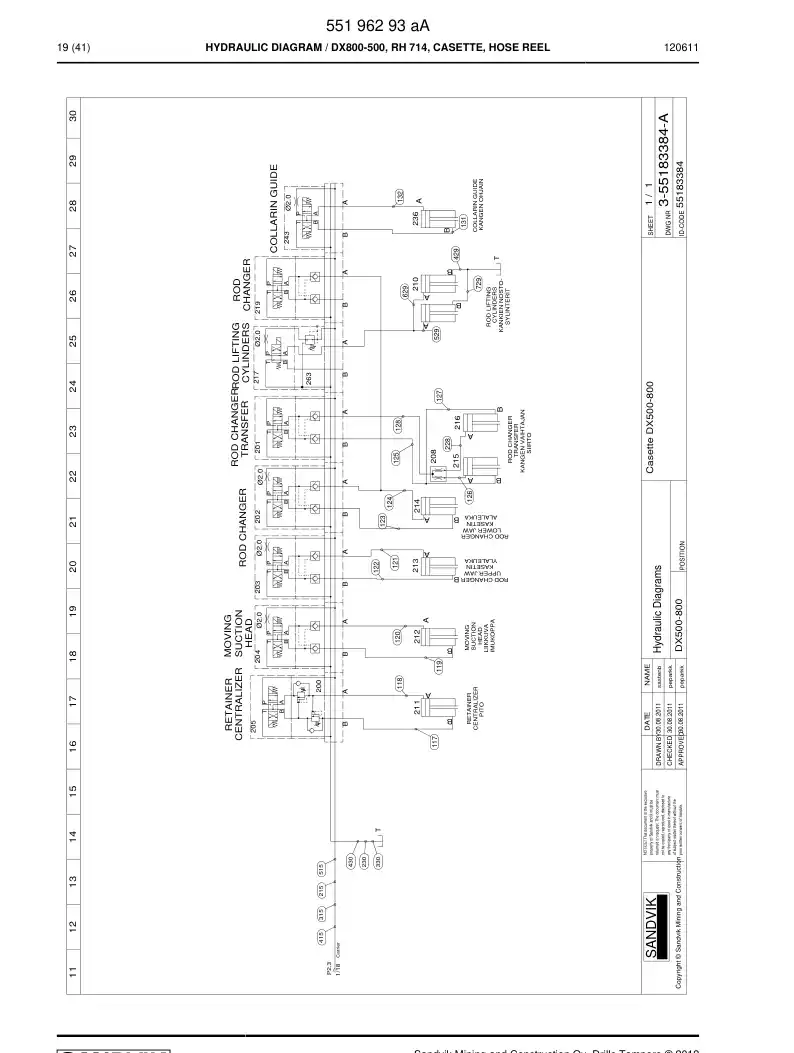55196293a 551 962 93a Schematic, Hydraulic - Sandvik Technical Drawing