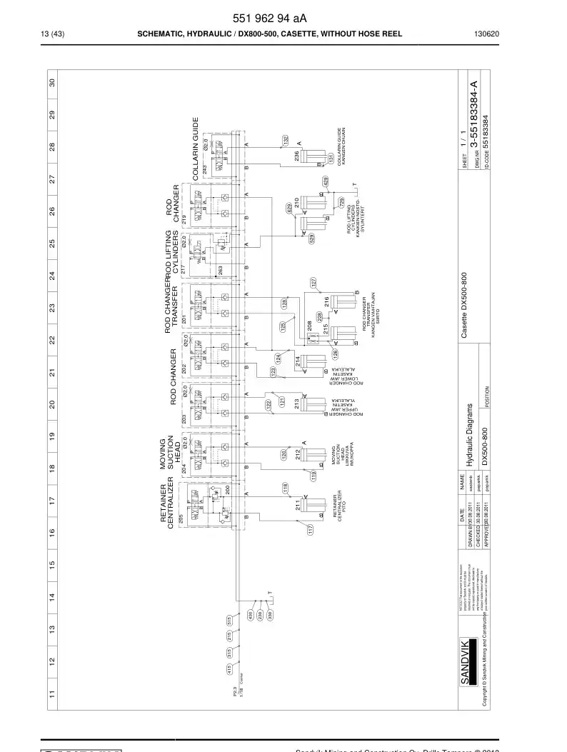 55196294a 551 962 94a Schematic, Hydraulic - Sandvik Technical Drawing