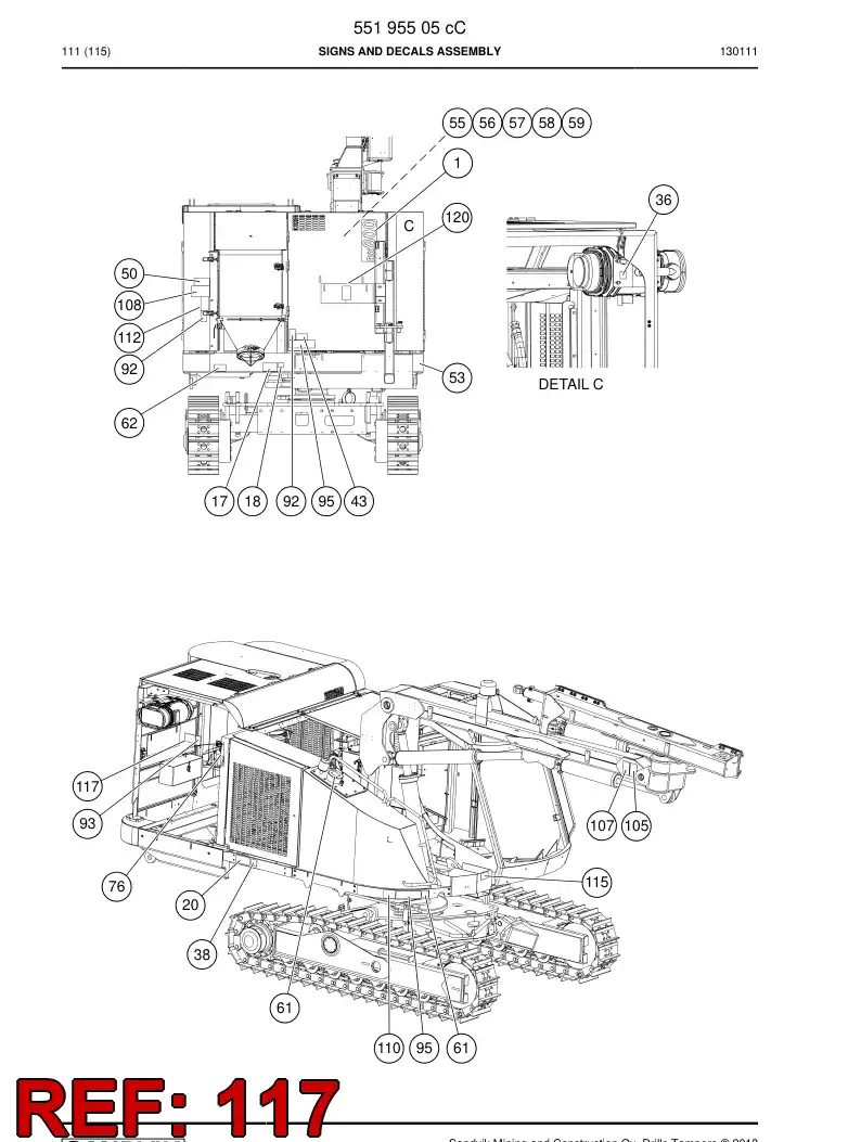 55196379 551 963 79 Warning decal - Sandvik Technical Drawing