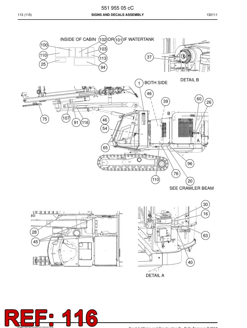 55196380 551 963 80 Warning decal - Sandvik Technical Drawing