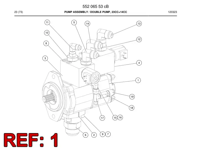 55196508a 551 965 08a Hydraulic Pump, External Gear, Double - Sandvik Technical Drawing