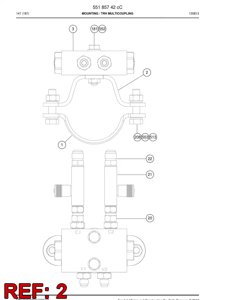 55196947 551 969 47 Support, Hose - Sandvik Technical Drawing