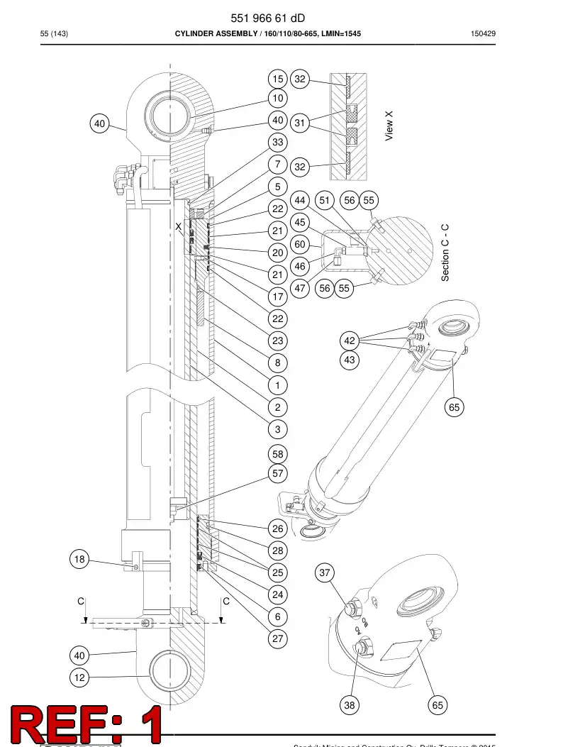55197402 551 974 02 Cylinder Tube Assembly - Sandvik Technical Drawing